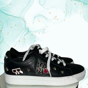 Karl Lagerfeld Paris Cammy Lace Up Black Sneakers, Size 10